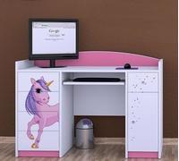 Happy Babies Bureau pour chambre d'enfant 125x89x60 blanc rose Bureau PC avec tablette clavier Table d'ordinateur avec tiroirs motif licorne
