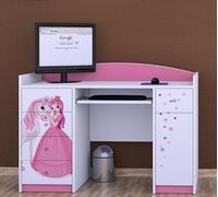 Happy Babies Bureau pour enfants 125x89x60 Petit bureau Bureau blanc rose Table d'ordinateur avec tablette clavier Meubles pour enfants avec tiroirs Enfants Motifs