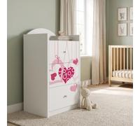 Happy Babies Commode pour enfant blanche avec 3 tiroirs, commode à tiroirs avec beau imprimé, commode à linge pour chambre d'enfant, chambre de bébé, unisexe, n° 2