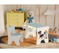 Happy Babies - Ensemble bureau-chaise pour enfant, table de jeu ergonomique avec tiroir spacieux - Table de jeu et d'apprentissage pour enfants - Meubles pour enfants, chien