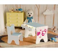 Happy Babies - Ensemble bureau-chaise pour enfant, table de jeu ergonomique avec tiroir spacieux - Table d'apprentissage et de jeu pour enfant - Meubles pour enfants, cœur