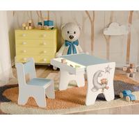 Happy Babies - Ensemble de chaises de bureau pour enfant - Table de jeu ergonomique avec tiroir spacieux - Table d'apprentissage et de jeu pour enfants - Meubles pour enfants - Ours en peluche (bleu)