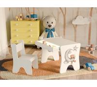 Happy Babies - Ensemble de chaises de bureau pour enfant - Table de jeu ergonomique avec tiroir spacieux - Table d'apprentissage et de jeu pour enfants - Meubles pour enfants - Ours en peluche (blanc)