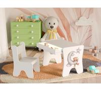 Happy Babies - Ensemble de chaises de bureau pour enfant - Table de jeu ergonomique avec tiroir spacieux - Table d'apprentissage et de jeu pour enfants - Meubles pour enfants - Ours en peluche (gris)