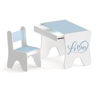 Happy Babies - Ensemble de chaises de bureau pour enfants, table de jeu ergonomique avec tiroir spacieux - Table d'apprentissage et de jeu pour enfants - Meubles pour la maternelle (bleu)