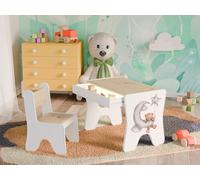 Happy Babies - Ensemble de chaises de bureau pour enfants, table de jeu ergonomique avec tiroir spacieux - Table d'apprentissage et de jeu pour enfants - Meubles pour enfants - Ours en peluche
