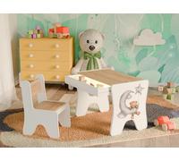 Happy Babies - Ensemble de chaises de bureau pour enfants, table de jeu ergonomique avec tiroir spacieux - Table d'apprentissage et de jeu pour enfants - Meubles pour enfants, maternelle - Ours en