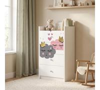 Happy Babies Grande commode pour enfant blanche avec 4 tiroirs, commode à tiroirs avec beau imprimé, commode à linge pour chambre d'enfant, chambre de bébé, NR 400