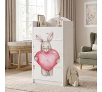 Happy Babies Grande commode pour enfant blanche avec 4 tiroirs, commode à tiroirs avec beau imprimé, commode à linge pour chambre d'enfant, chambre de bébé, NR 103