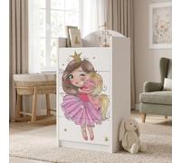Happy Babies Grande commode pour enfant blanche avec 4 tiroirs, commode à tiroirs avec beau imprimé, commode à linge pour chambre d'enfant, chambre de bébé, NR 398