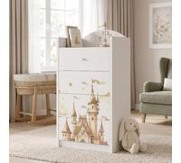 Happy Babies Grande commode pour enfant blanche avec 4 tiroirs, commode à tiroirs avec beau imprimé, commode à linge pour chambre d'enfant, chambre de bébé, NR 389