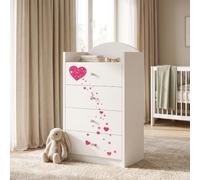 Happy Babies Grande commode pour enfant blanche avec 4 tiroirs, commode à tiroirs avec beau imprimé, commode à linge pour chambre d'enfant, chambre de bébé, NR 10
