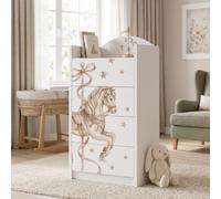 Happy Babies Grande commode pour enfant blanche avec 4 tiroirs, commode à tiroirs avec beau imprimé, commode à linge pour chambre d'enfant, chambre de bébé, NR 396