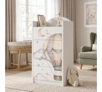 Happy Babies Grande commode pour enfant blanche avec 4 tiroirs, commode à tiroirs avec beau imprimé, commode à linge pour chambre d'enfant, chambre de bébé, NR 379