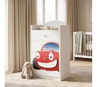 Happy Babies Grande commode pour enfant blanche avec 4 tiroirs, commode à tiroirs avec beau imprimé, commode à linge pour chambre d'enfant, chambre de bébé, NR 11