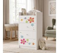 Happy Babies Grande commode pour enfant blanche avec 4 tiroirs, commode à tiroirs avec beau imprimé, commode à linge pour chambre d'enfant, chambre de bébé, NR 4