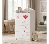 Happy Babies Grande commode pour enfant blanche avec 4 tiroirs, commode à tiroirs avec beau imprimé, commode à linge pour chambre d'enfant, chambre de bébé, NR 8