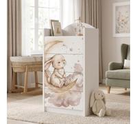 Happy Babies Grande commode pour enfant blanche avec 4 tiroirs, commode à tiroirs avec beau imprimé, commode à linge pour chambre d'enfant, chambre de bébé, NR 395