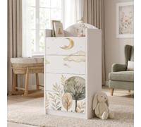 Happy Babies Grande commode pour enfant blanche avec 4 tiroirs, commode à tiroirs avec beau imprimé, commode à linge pour chambre d'enfant, chambre de bébé, NR 383