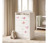Happy Babies Grande commode pour enfant blanche avec 4 tiroirs, commode à tiroirs avec beau imprimé, commode à linge pour chambre d'enfant, chambre de bébé, NR 36