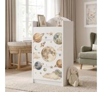 Happy Babies Grande commode pour enfant blanche avec 4 tiroirs, commode à tiroirs avec beau imprimé, commode à linge pour chambre d'enfant, chambre de bébé, NR 392