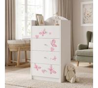 Happy Babies Grande commode pour enfant blanche avec 4 tiroirs, commode à tiroirs avec beau imprimé, commode à linge pour chambre d'enfant, chambre de bébé, NR 7