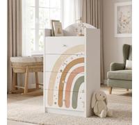 Happy Babies Grande commode pour enfant blanche avec 4 tiroirs, commode à tiroirs avec beau imprimé, commode à linge pour chambre d'enfant, chambre de bébé, NR 393