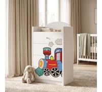 Happy Babies Grande commode pour enfant blanche avec 4 tiroirs, commode à tiroirs avec beau imprimé, commode à linge pour chambre d'enfant, chambre de bébé, NR 63
