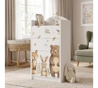 Happy Babies Grande commode pour enfant blanche avec 4 tiroirs, commode à tiroirs avec beau imprimé, commode à linge pour chambre d'enfant, chambre de bébé, NR 391