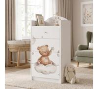 Happy Babies Grande commode pour enfant blanche avec 4 tiroirs, commode à tiroirs avec beau imprimé, commode à linge pour chambre d'enfant, chambre de bébé, NR 97