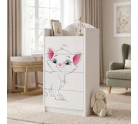 Happy Babies Grande commode pour enfant blanche avec 4 tiroirs, commode à tiroirs avec beau imprimé, commode à linge pour chambre d'enfant, chambre de bébé, NR 12