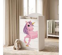 Happy Babies Grande commode pour enfant blanche avec 4 tiroirs, commode à tiroirs avec beau imprimé, commode à linge pour chambre d'enfant, chambre de bébé, NR 29