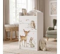 Happy Babies Grande commode pour enfant blanche avec 4 tiroirs, commode à tiroirs avec beau imprimé, commode à linge pour chambre d'enfant, chambre de bébé, NR 385