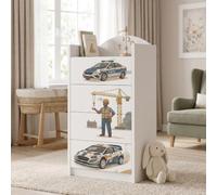 Happy Babies Grande commode pour enfant blanche avec 4 tiroirs, commode à tiroirs avec beau imprimé, commode à linge pour chambre d'enfant, chambre de bébé, NR 390