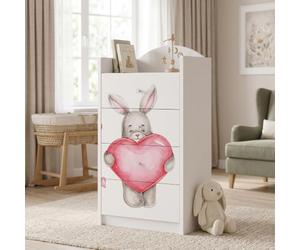 Happy Babies Grande commode pour enfant blanche avec 4 tiroirs, commode à tiroirs avec beau imprimé, commode à linge pour chambre d'enfant, chambre de bébé, NR 103