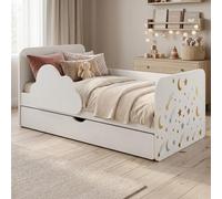 Happy Babies Lit bébé nuage 160 x 80 cm blanc - Motif arc-en-ciel - Ensemble complet avec matelas, tiroir et protection contre les chutes, design arc-en-ciel (n° 448)
