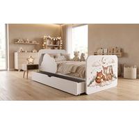 Happy Babies Lit bébé nuage 160 x 80 cm blanc - Motif arc-en-ciel - Ensemble complet avec matelas, tiroir et protection contre les chutes, design arc-en-ciel (n° 432)