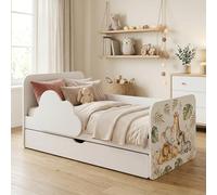 Happy Babies Lit bébé nuage 160 x 80 cm blanc - Motif arc-en-ciel - Ensemble complet avec matelas, tiroir et protection contre les chutes, design arc-en-ciel (n° 437)