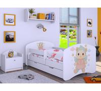 Happy Babies Lit d'enfant - Avec protection anti-chute - 140 x 70 cm - Avec tiroir et matelas - Lit simple pour enfant - Blanc Sweet BUBU (N.4)