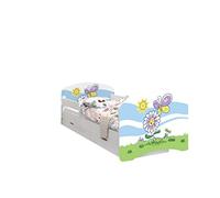Happy Babies - LIT D'ENFANT DOUBLE FACE AVEC TIROIR Design moderne avec bords sécurisés et matelas en mousse antichute 7 cm (Fleur et Papillon, 180x90)
