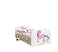 Happy Babies - LIT D'ENFANT DOUBLE FACE AVEC TIROIR Design Moderne Avec Bords Sécurisés et Protection Contre les chutes Matelas en Mousse 7 cm Poire claire (Licorne, 160/80)