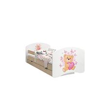 Happy Babies - LIT D'ENFANT DOUBLE FACE AVEC TIROIR Design Moderne Avec Bords Sécurisés et Protection Contre les chutes Matelas en Mousse 7 cm Poire claire (Ours en peluche amoureux, 140/70)