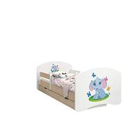 Happy Babies - LIT D'ENFANT DOUBLE FACE AVEC TIROIR Design Moderne Avec Bords Sécurisés et Protection Contre les chutes Matelas en Mousse 7 cm Poire claire (Éléphant, 140/70)