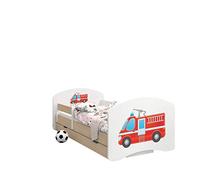 Happy Babies - LIT D'ENFANT DOUBLE FACE AVEC TIROIR Design Moderne Avec Bords Sécurisés et Protection Contre les chutes Matelas en Mousse 7 cm Poire claire (Camion de pompier, 160/80)