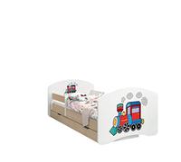 Happy Babies - LIT D'ENFANT DOUBLE FACE AVEC TIROIR Design Moderne Avec Bords Sécurisés et Protection Contre les chutes Matelas en Mousse 7 cm Poire claire (Locomotive, 180/90)
