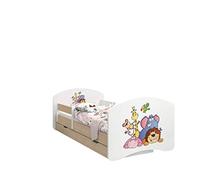 Happy Babies - LIT D'ENFANT DOUBLE FACE AVEC TIROIR Design Moderne Avec Bords Sécurisés et Protection Contre les chutes Matelas en Mousse 7 cm Poire claire (Safari, 180/90)
