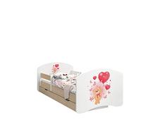 Happy Babies - LIT D'ENFANT DOUBLE FACE AVEC TIROIR Design Moderne Avec Bords Sécurisés et Protection Contre les chutes Matelas en Mousse 7 cm Poire claire (Ours avec des ballons, 160/80)