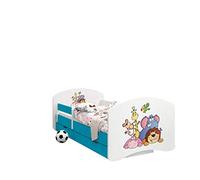 Happy Babies - LIT D'ENFANT DOUBLE FACE AVEC TIROIR Design Moderne Avec Bords Sûrs et Matelas en Mousse Antichute 7 cm Bleu (Safari, 160x80)