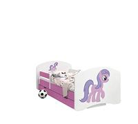 Happy Babies -LIT D'ENFANT ROSE DOUBLE FACE AVEC TIROIR Design Moderne Avec Bords Sécurisés et Matelas en Mousse Antichute 7 cm (51. Poney rose, 180x90)