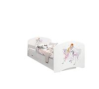 Happy Babies - Lit double face avec tiroir - Design moderne avec bords sécurisés et protection anti-chute - Matelas en mousse de 7 cm (190 x 90 cm, 33ème prince sur cheval blanc).